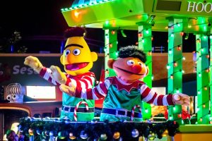 Bert and Ernie at Sesame Street Christmas Parade at SeaWorld Orlando