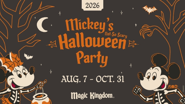A cartoon graphic for Mickey's Not So Scary Halloween Party at Walt Disney World.