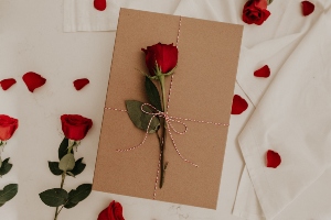 A picture of a rose and a letter for Valentine's Day